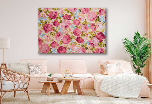 Bella Home Pink Rose Fabric Retro Tapestry Text Print Canvas Ready to hang