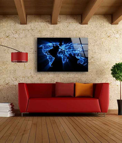 Night World Map View Acrylic Glass Print Tempered Glass Wall Art 100% Made in Australia Ready to Hang