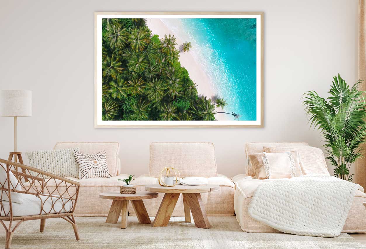 Palm Trees on Sandy Sea Aerial View Photograph Home Decor Premium Quality Poster Print Choose Your Sizes