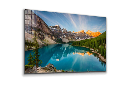 Mountain Lake Blue Sky Print Tempered Glass Wall Art 100% Made in Australia Ready to Hang