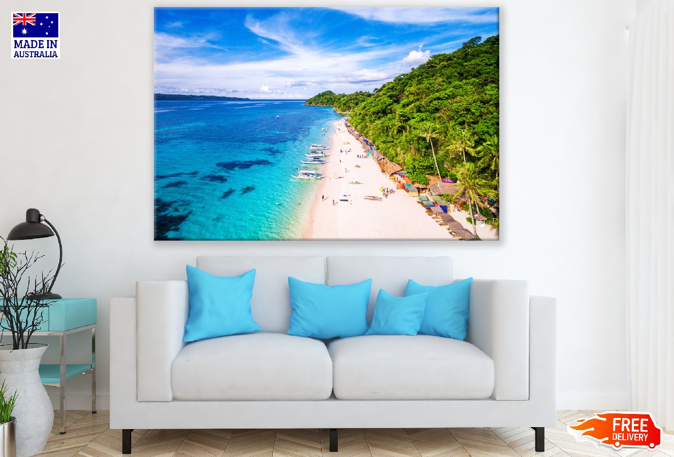 Aerial view of Puka Beach in Boracay Island,Philippines Print 100% Australian Made