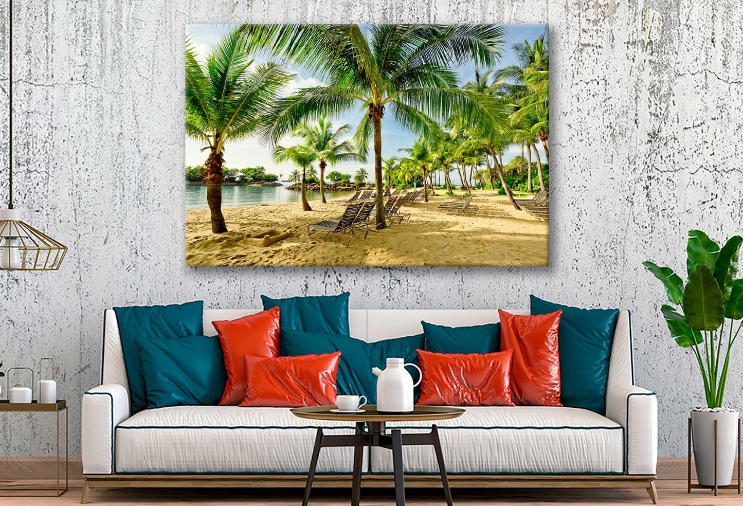 Bella Home Beach Sentosa With Beach Chairs & Palm Print Canvas Ready to hang