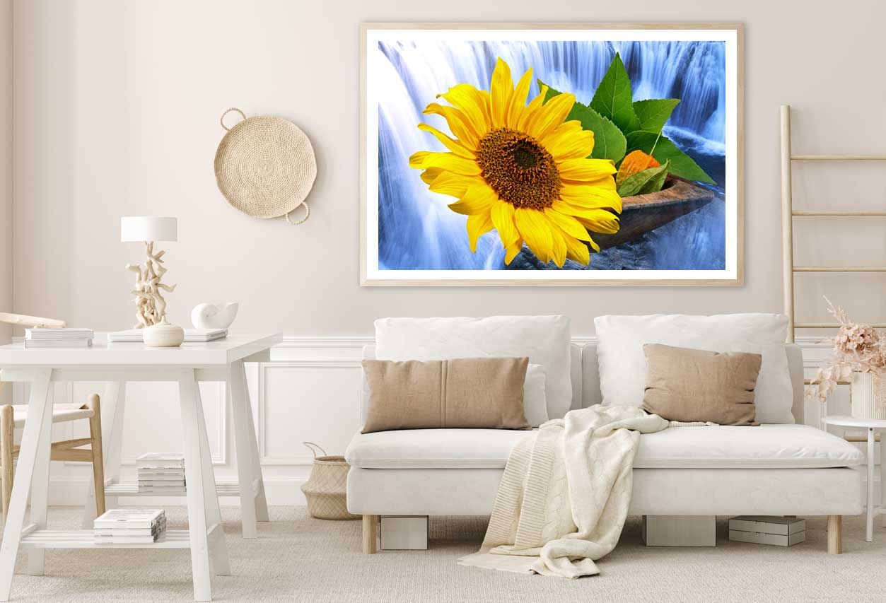 Sunflower with Waterfall Digital Art Home Decor Premium Quality Poster Print Choose Your Sizes