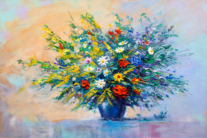 Bella Home Wildflowers In A Vase Oil Painting Print Canvas Ready to hang