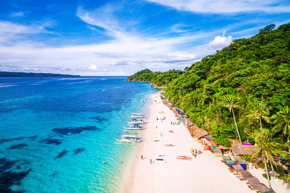 Aerial view of Puka Beach in Boracay Island,Philippines Print 100% Australian Made