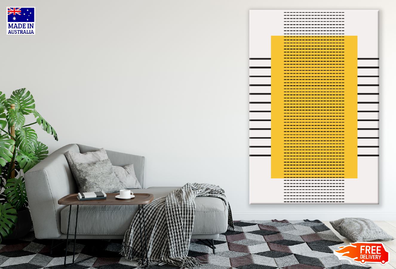 Yellow Square Line Art Abstract Design Print 100% Australian Made