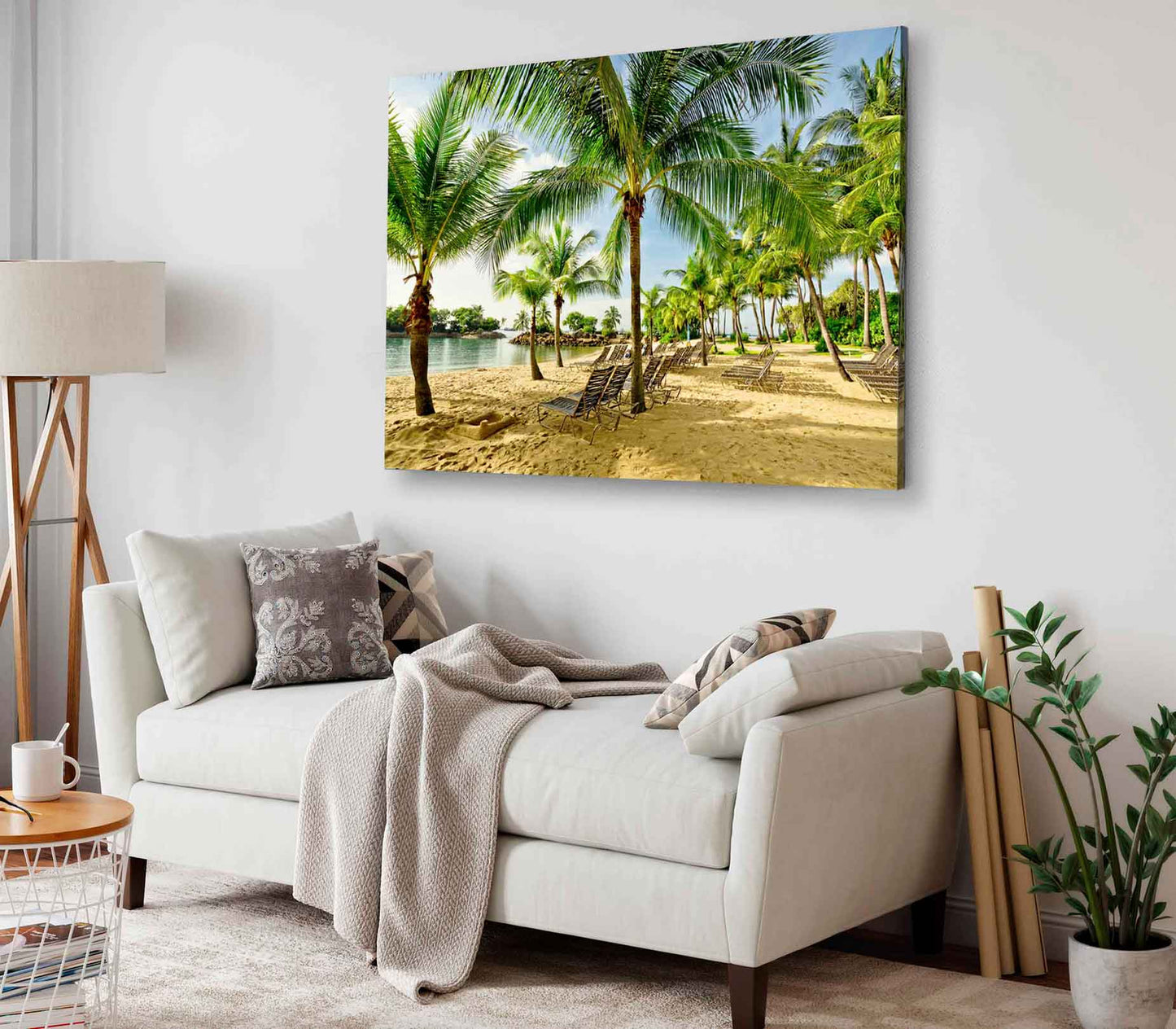 Bella Home Beach Sentosa With Beach Chairs & Palm Print Canvas Ready to hang