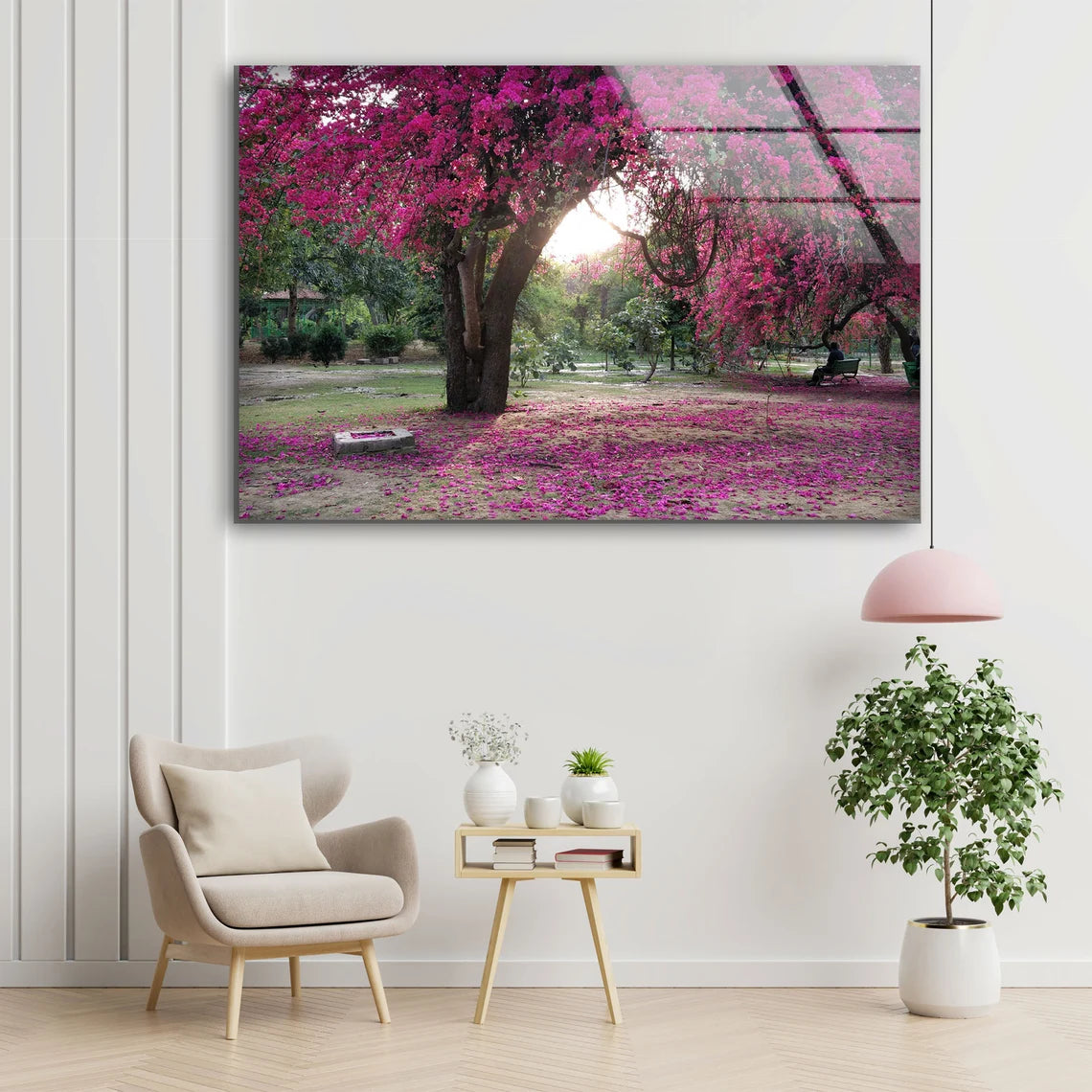 Pink Flower Tree Photograph Acrylic Glass Print Tempered Glass Wall Art 100% Made in Australia Ready to Hang