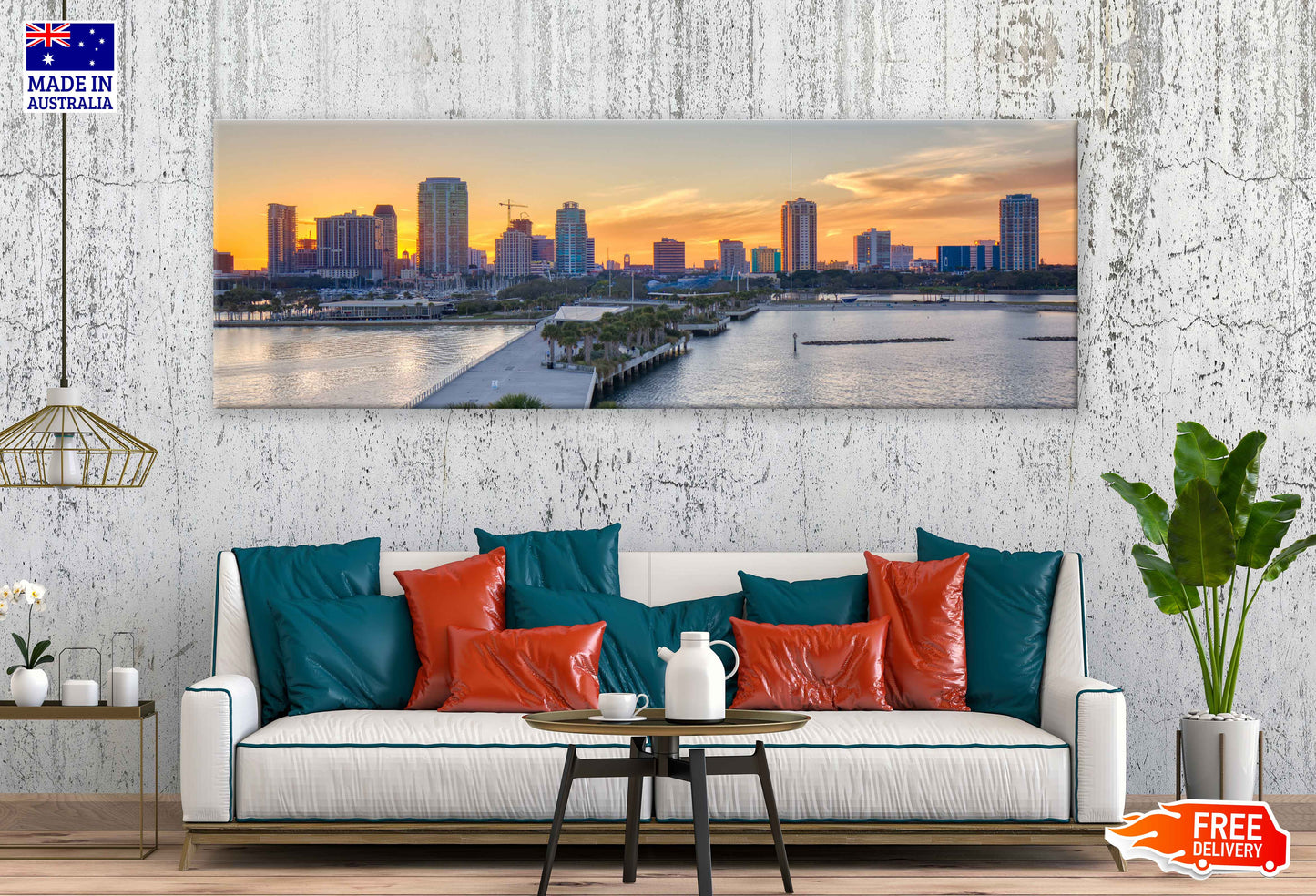 Panoramic Canvas Miami City Sea View High Quality 100% Australian Made Wall Canvas Print Ready to Hang