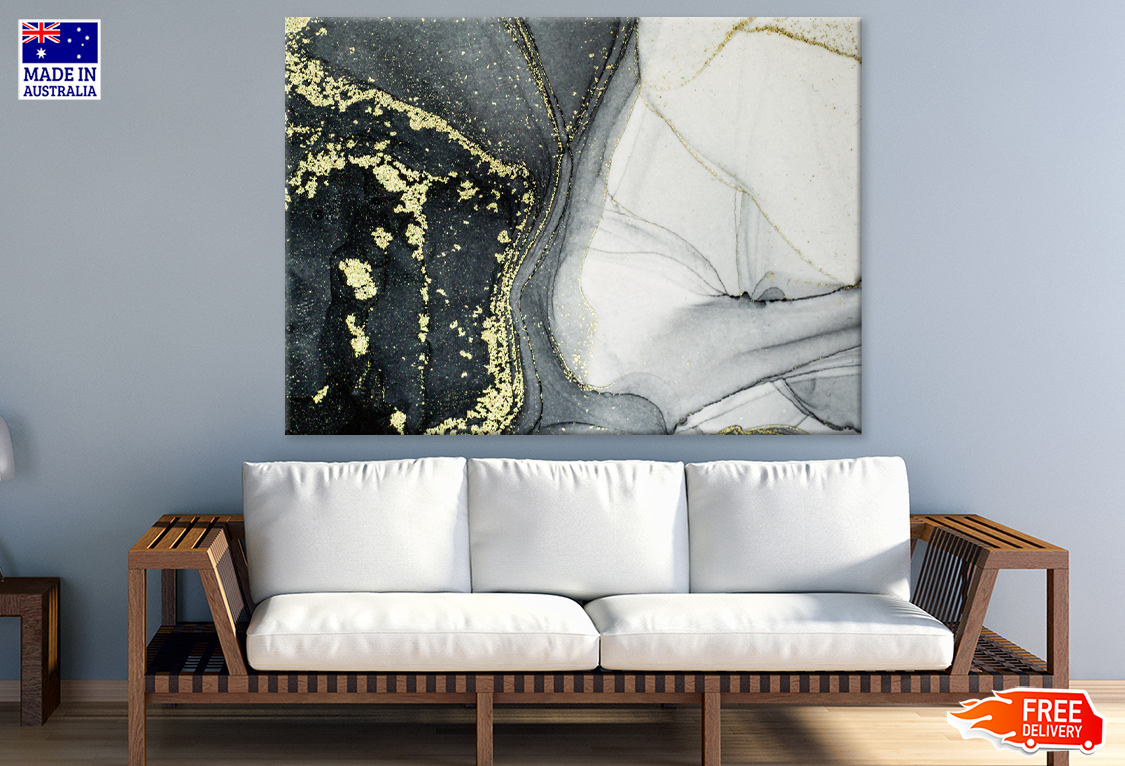 Black White & Gold Abstract Art Print 100% Australian Made