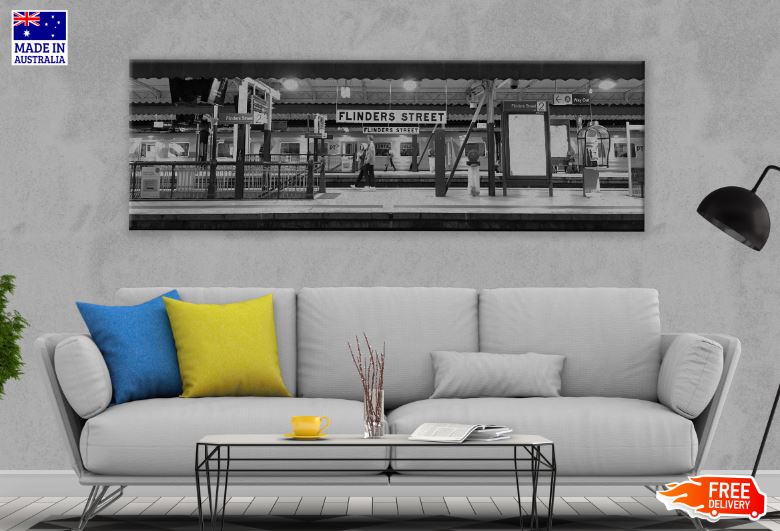 Panoramic Canvas Underground Train Station B&W Photograph High Quality 100% Australian Made Wall Canvas Print Ready to Hang