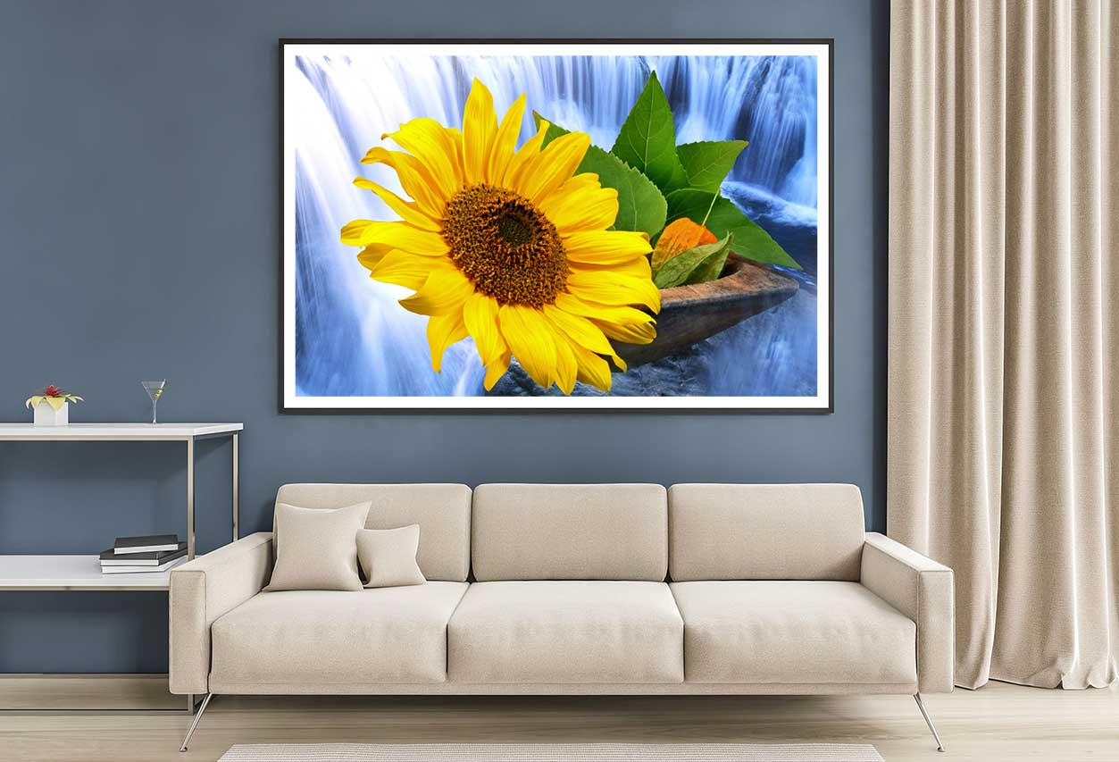 Sunflower with Waterfall Digital Art Home Decor Premium Quality Poster Print Choose Your Sizes