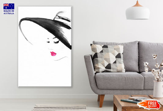 Fashion Woman with Hat B&W Abstract Watercolor Painting Print 100% Australian Made