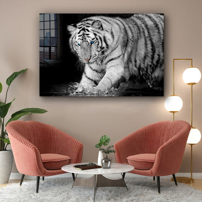 Tiger on Water B&W View Print Tempered Glass Wall Art 100% Made in Australia Ready to Hang