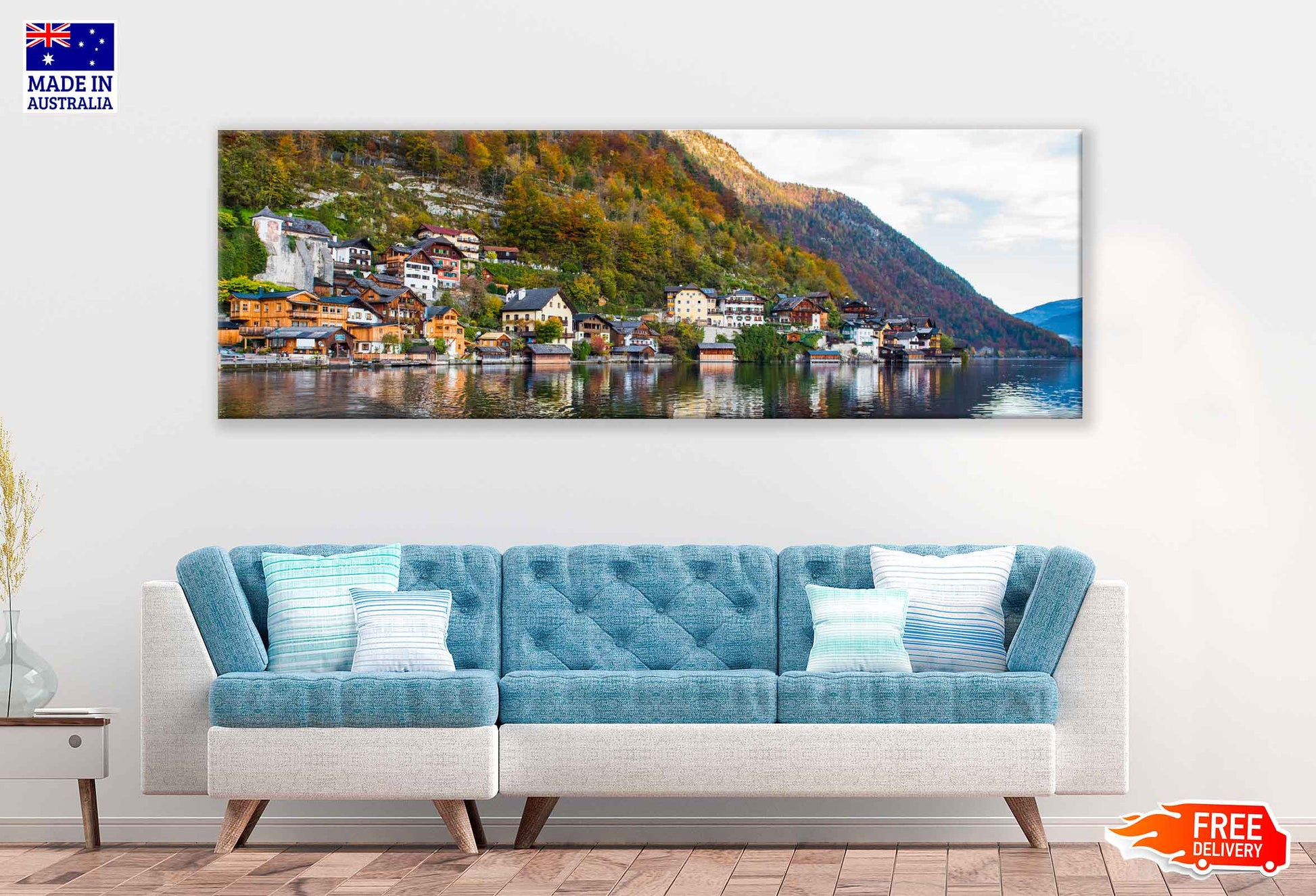 Panoramic Canvas Hallstatt Village Lake View Austria Photograph High Quality 100% Australian Made Wall Canvas Print Ready to Hang