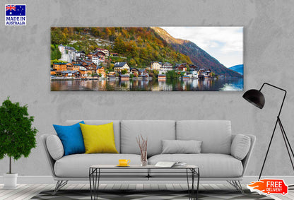 Panoramic Canvas Hallstatt Village Lake View Austria Photograph High Quality 100% Australian Made Wall Canvas Print Ready to Hang