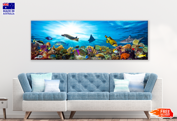 Panoramic Canvas UnderWater Fish Corals High Quality 100% Australian made wall Canvas Print ready to hang