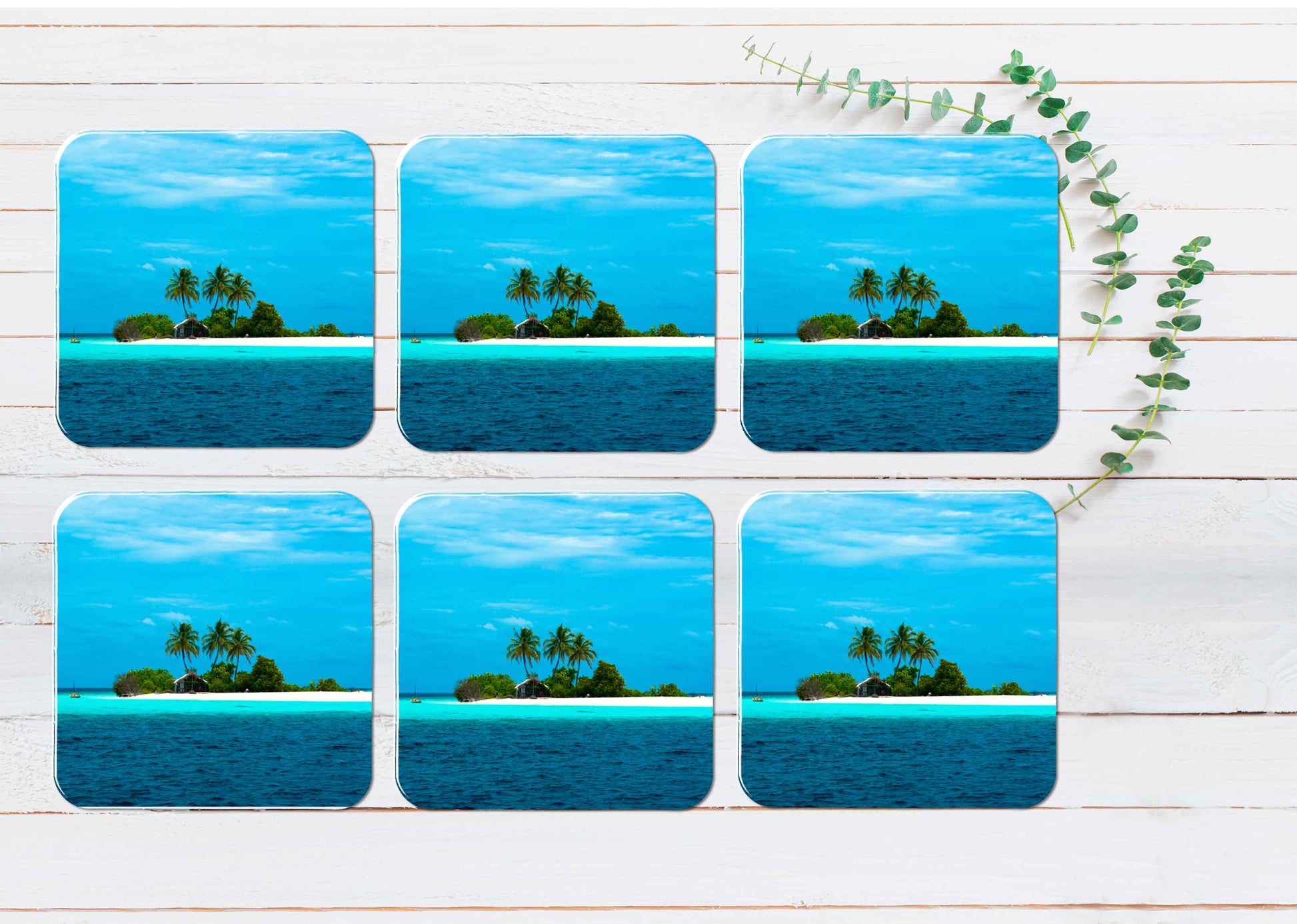 Maldivian Small Desert Islands Coasters Wood & Rubber - Set of 6 Coasters