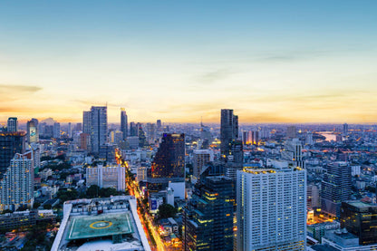 Bangkok Downtown Sunrise Aerial Photograph Print 100% Australian Made