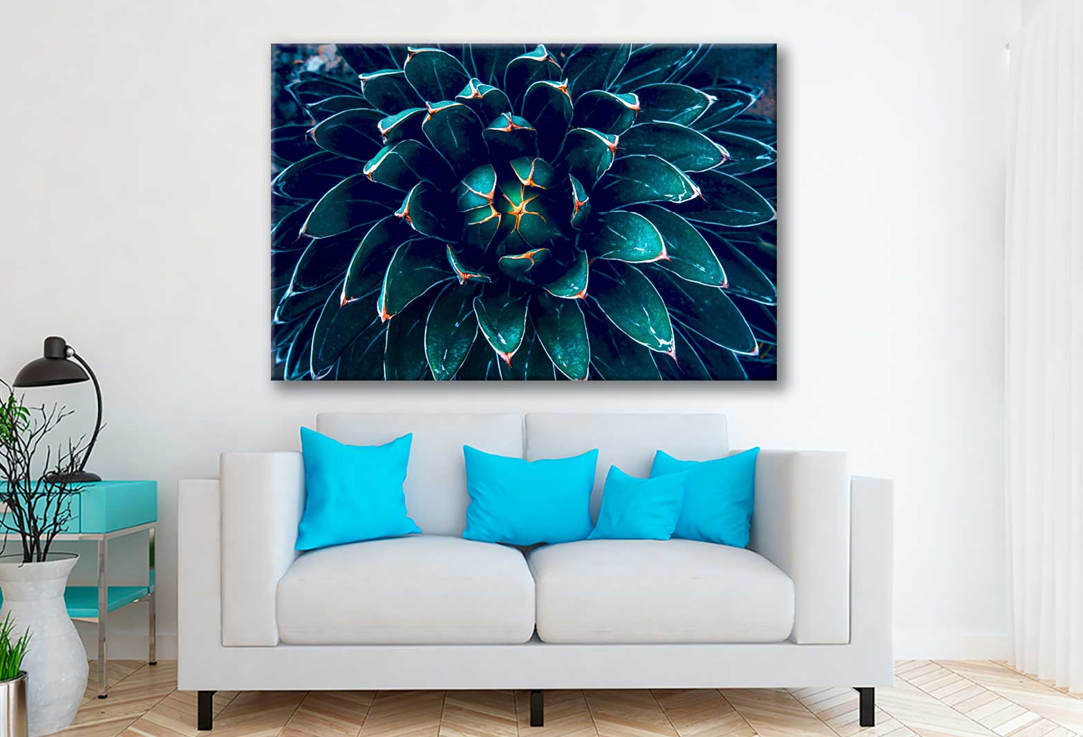 Bella Home Dark Green Cactus Flower Abstract Print Canvas Ready to hang