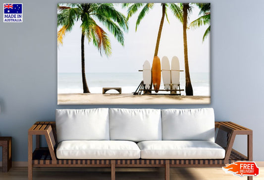 Palm Trees & Surfing Boards with Beach View Print 100% Australian Made