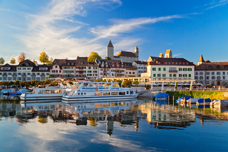 Boats on Lake Zurich Photograph Switzerland Home Decor Premium Quality Poster Print Choose Your Sizes