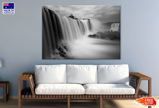 Waterfall under Cloudy Sky B&W Photograph Print 100% Australian Made