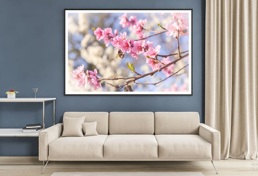 Pink Cherry Flowers Branch View Photograph Home Decor Premium Quality Poster Print Choose Your Sizes