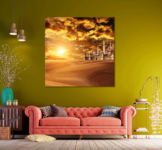 Square Canvas Desert Lost City with Sunset View Photograph High Quality Print 100% Australian Made