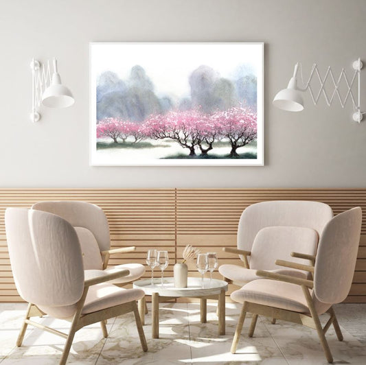 Pink Floral Trees Watercolor Art Home Decor Premium Quality Poster Print Choose Your Sizes