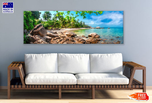 Panoramic Canvas Rocky Beach in Koh Tao View Photograph High Quality 100% Australian Made Wall Canvas Print Ready to Hang