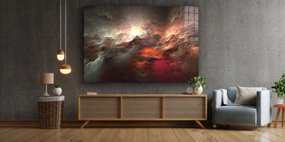 Red Abstract Clouds Print Tempered Glass Wall Art 100% Made in Australia Ready to Hang