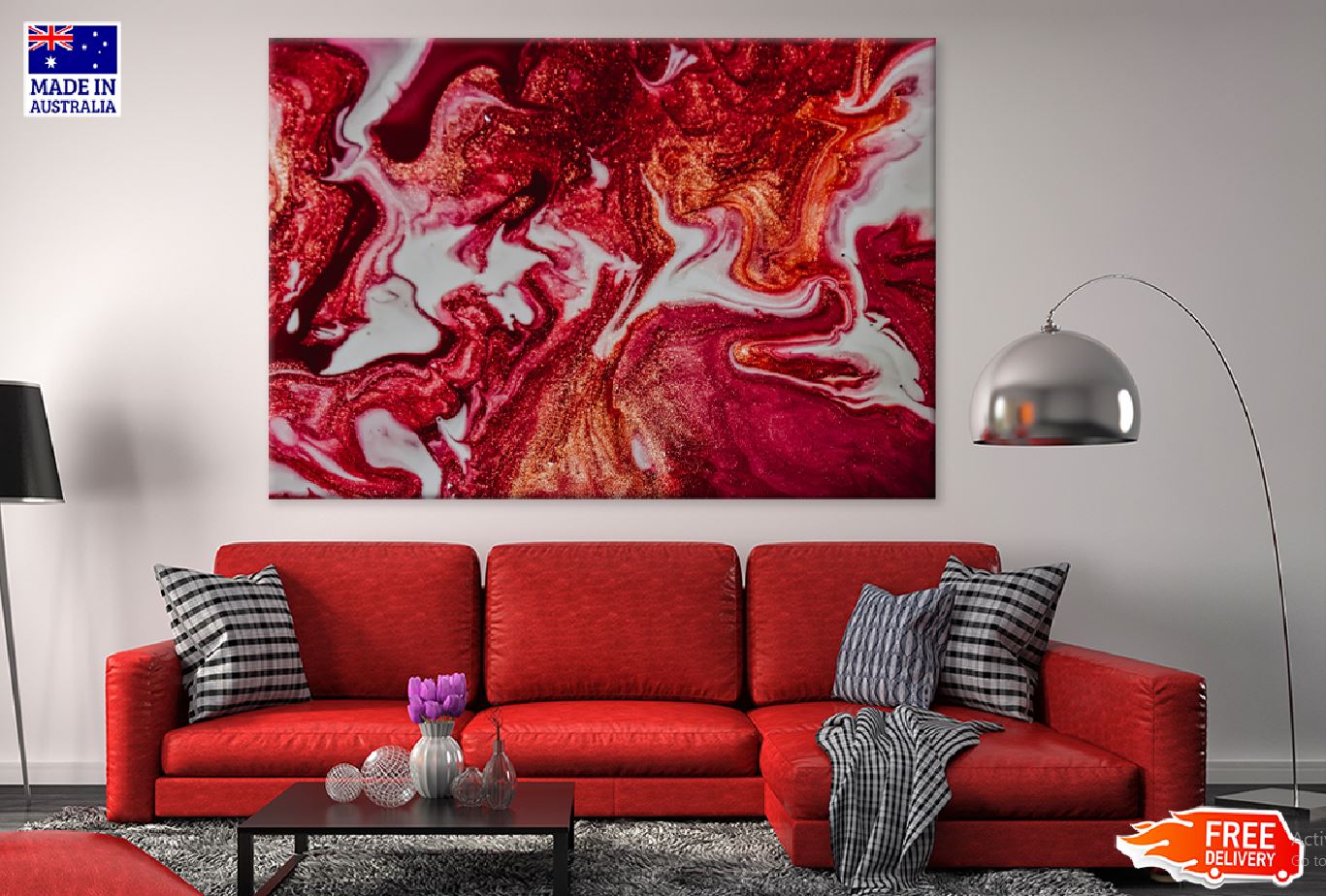 Red Acrylic Abstract Design Painting Print 100% Australian Made