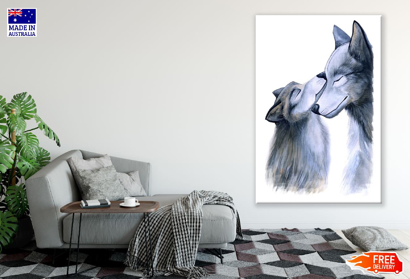 Wolf and Baby Wolf Abstract Design Print 100% Australian Made