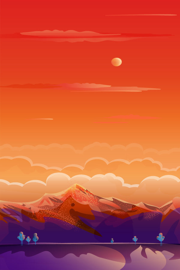 Sunset over Mountain Vector Art Home Decor Premium Quality Poster Print Choose Your Sizes