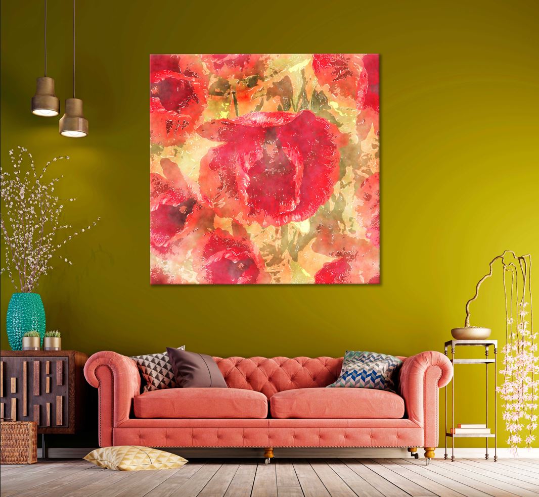 Square Canvas Red Poppies Oil Painting Art High Quality Print 100% Australian Made