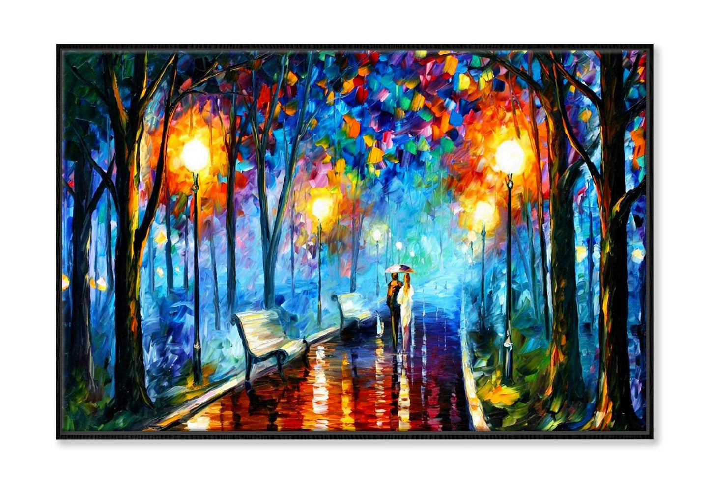 Couple Walking on Road with Trees Oil Painting Wall Art Limited Edition High Quality Print Canvas Box Framed Black