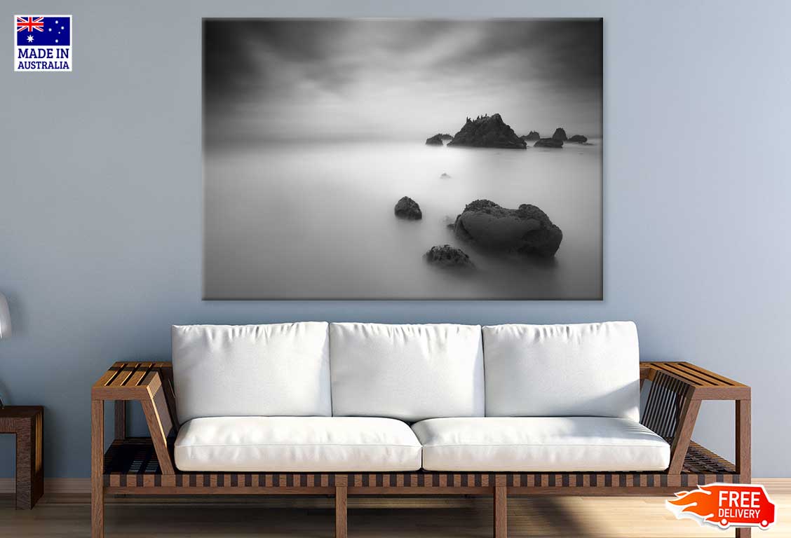 Rocks on Lake View B&W Photograph Print 100% Australian Made