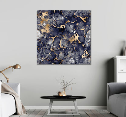 Square Canvas Blue Black & Gold Abstract Design High Quality Print 100% Australian Made