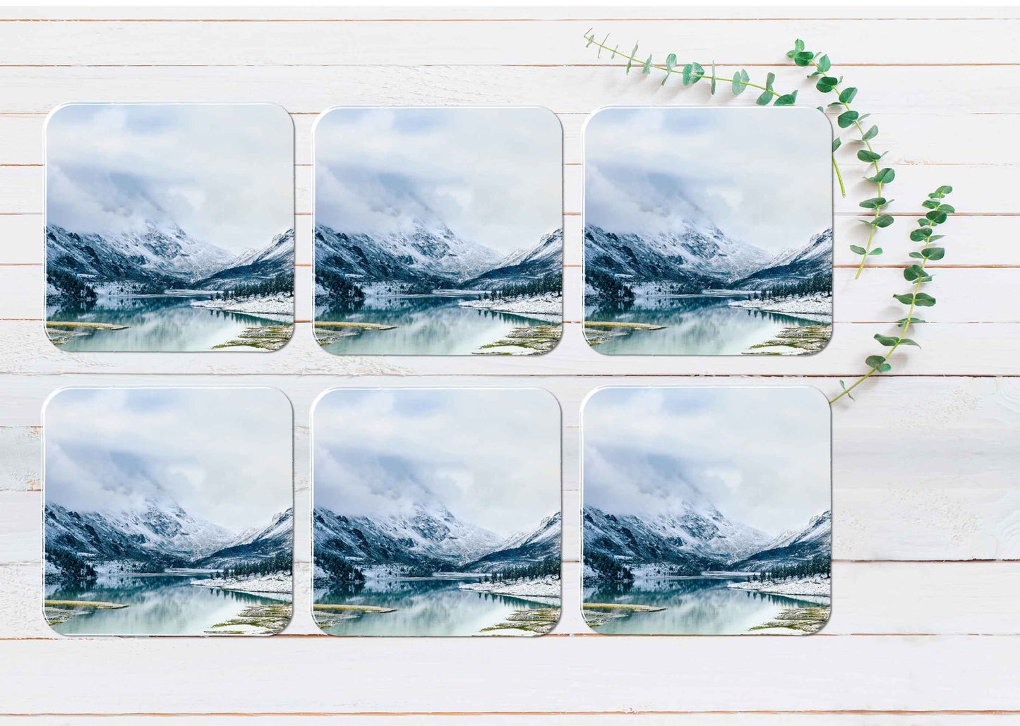 Lake & Mountain View Coasters Wood & Rubber - Set of 6 Coasters