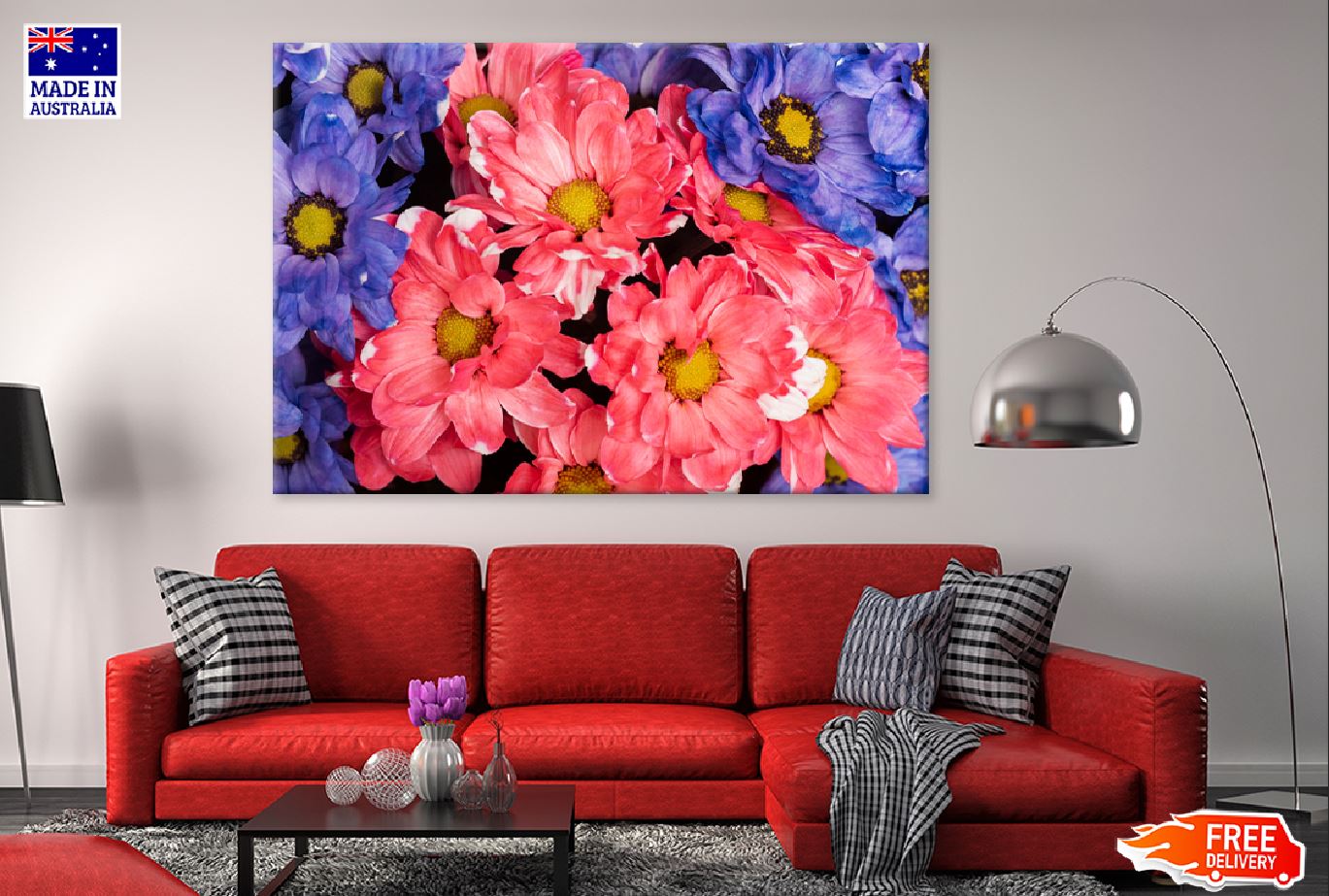 Pink & Purple Daisy Flowers View Photograph Print 100% Australian Made