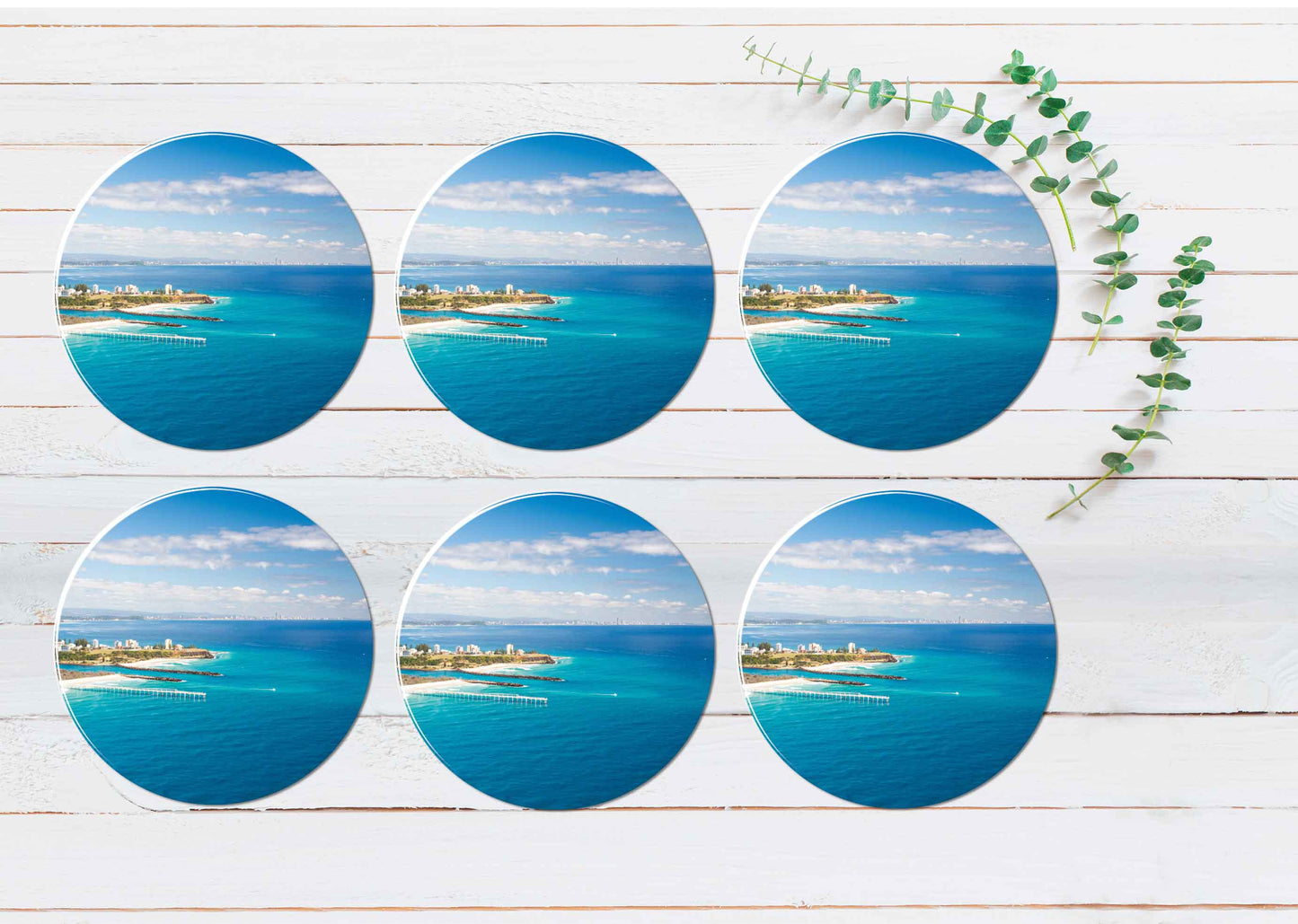 Snapper Rocks & The Tweed River Coasters Wood & Rubber - Set of 6 Coasters