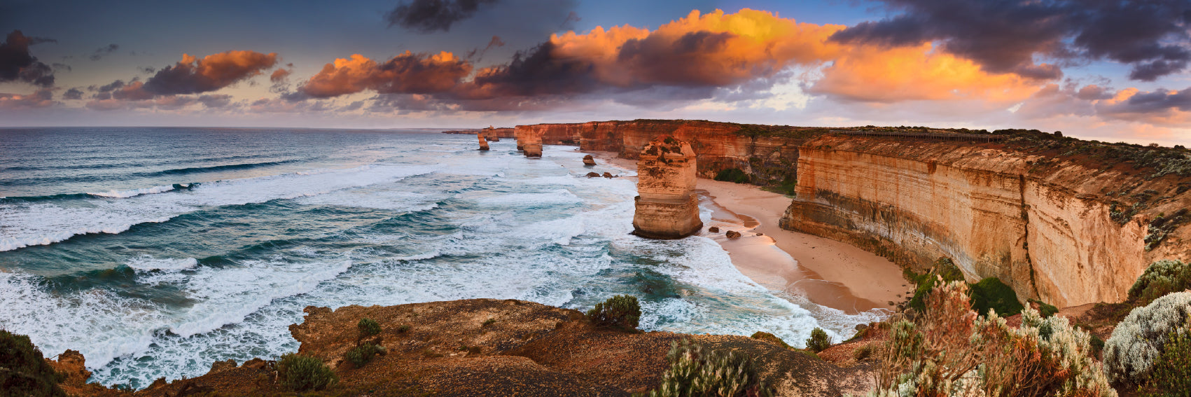 Panoramic Canvas 12 Apostles Sunrise Ocean Waves High Quality 100% Australian Made Wall Canvas Print Ready to Hang