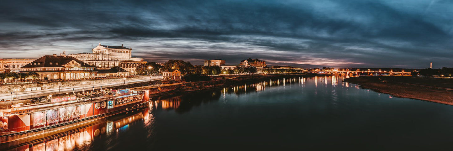 Panoramic Canvas Dresden City Night Photograph High Quality 100% Australian Made Wall Canvas Print Ready to Hang