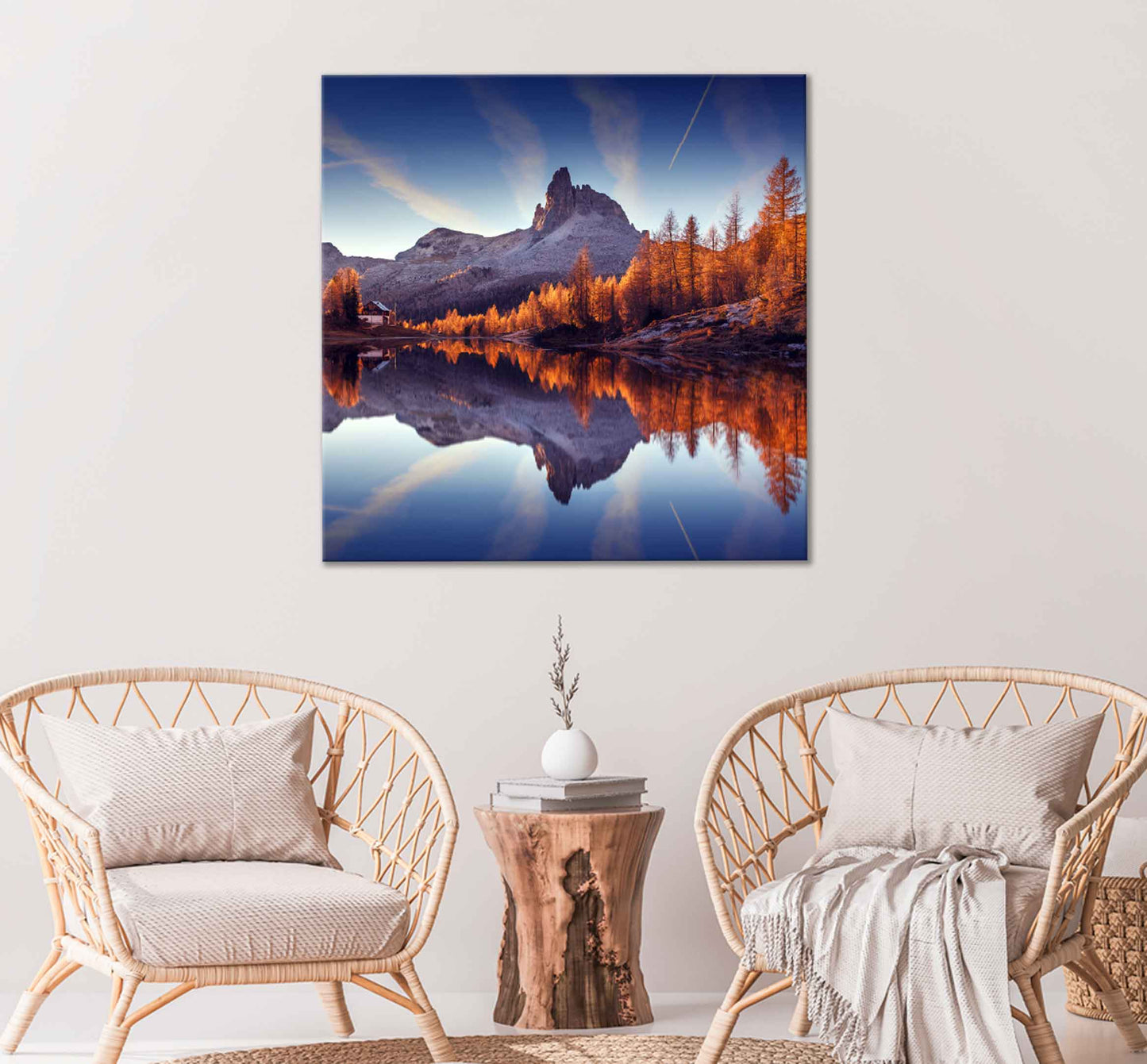 Square Canvas Mountain Autumn Trees & Lake High Quality Print 100% Australian Made