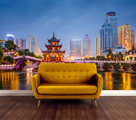 Wallpaper Murals Peel and Stick Removable Guiyang, China Skyline at Jiaxiu Pavilion on the Nanming River High Quality