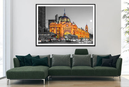 Flinders Street in Melbourne B&W View Photograph Home Decor Premium Quality Poster Print Choose Your Sizes