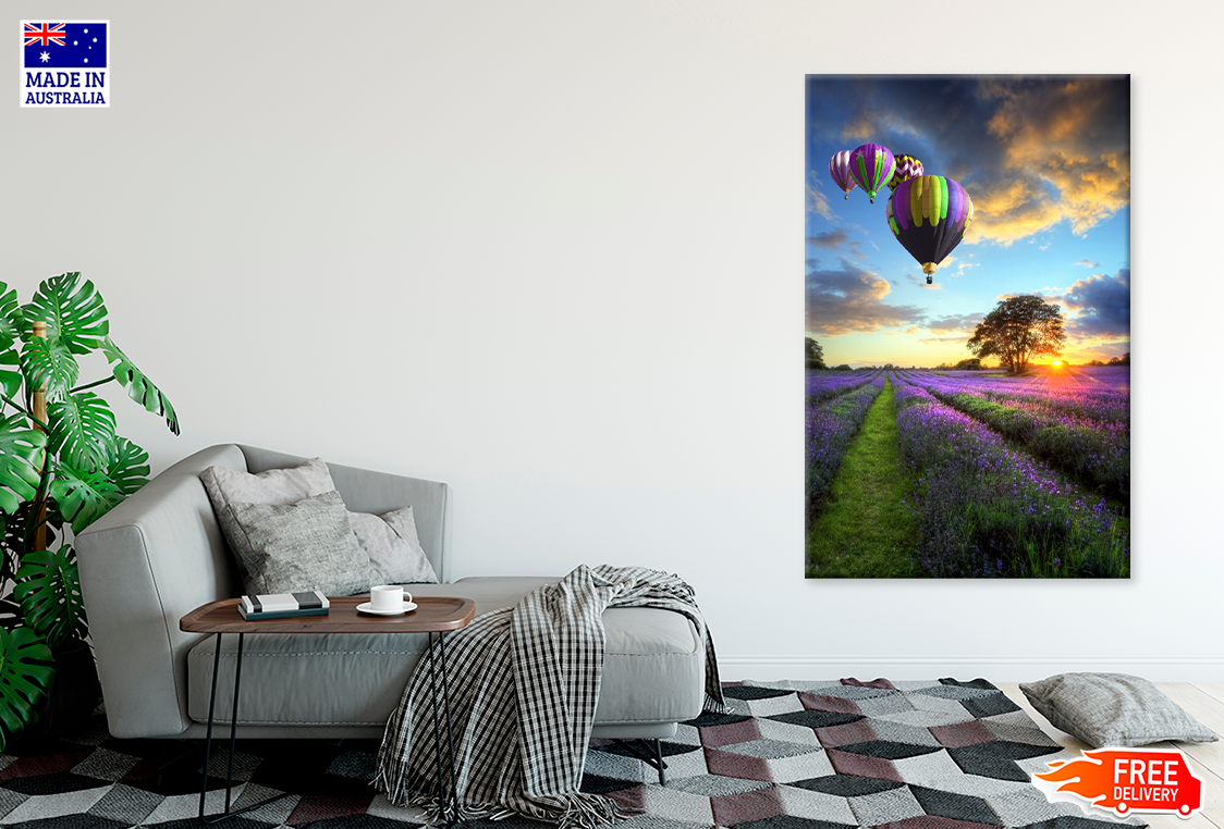 Air Balloons & Flower Field View Photograph Print 100% Australian Made