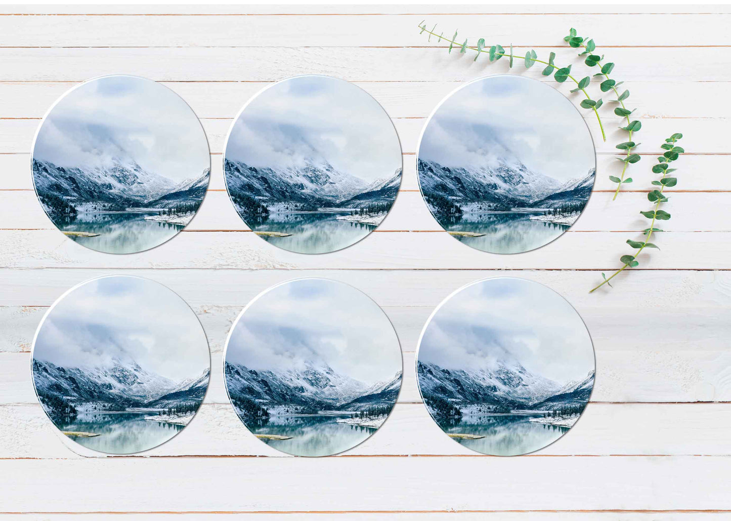 Lake & Mountain View Coasters Wood & Rubber - Set of 6 Coasters