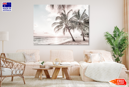 Plam Trees & Sea Cloudy Sky View Print 100% Australian Made